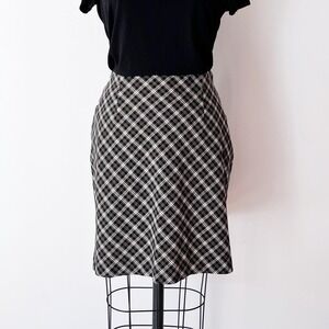 SIZE L/XL 90s Preppy Plaid Mini Skirt Black White Vintage Side Slit Schoolgirl